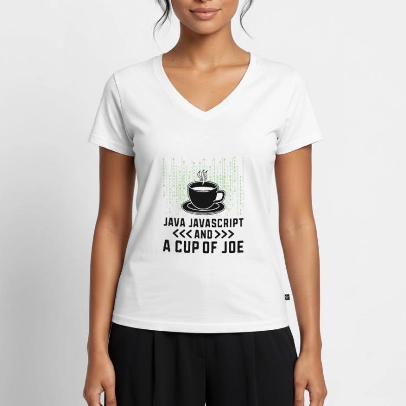Café Codage Programmeur Codeur Développeur Nerd Coff T-shirt encolure en V Premium bio Femme