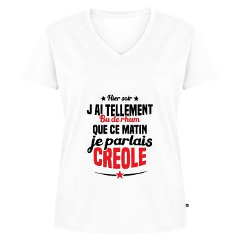 Hier soir j ai tellement bu de rhum - T-shirt encolure en V Premium bio Femme - blanc - Devant - AI Model Female 172 dark (172cm)