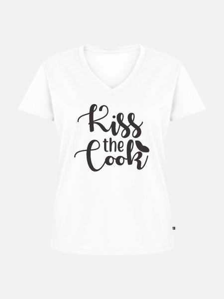 Kiss The Cook - Frauen Premium Bio T-Shirt mit V-Ausschnitt - Weiß