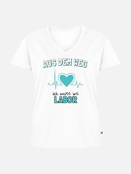 Labor Herz - Frauen Premium Bio T-Shirt mit V-Ausschnitt - Weiß