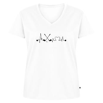 Hockeyspieler Feldhockey Eishockey Puck Hockey - Frauen Premium Bio T-Shirt mit V-Ausschnitt - Weiß - Vorne - AI Model Female 172 dark (172cm)