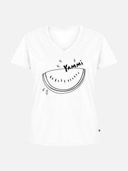 Melone - Frauen Premium Bio T-Shirt mit V-Ausschnitt - Weiß