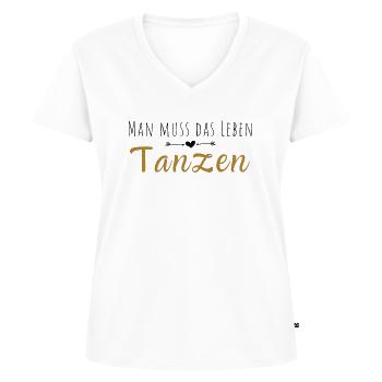 Man muss das Leben tanzen! - Frauen Premium Bio T-Shirt mit V-Ausschnitt - Weiß - Vorne - AI Model Female 172 dark (172cm)