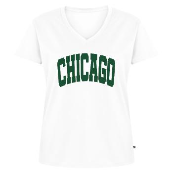 Chicago Inscription vert - T-shirt encolure en V Premium bio Femme - blanc - Devant - AI Model Female 172 dark (172cm)