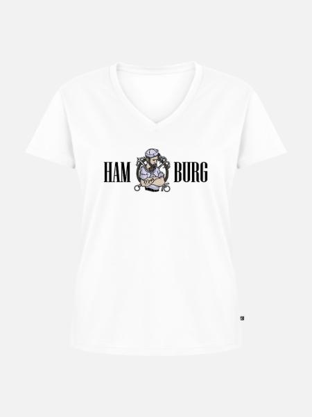 Hamburg - Frauen Premium Bio T-Shirt mit V-Ausschnitt - Weiß