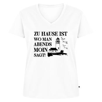 Zu Hause ist wo man Abends Moin Sagt Heimat - Frauen Premium Bio T-Shirt mit V-Ausschnitt - Weiß - Vorne - AI Model Female 172 dark (172cm)