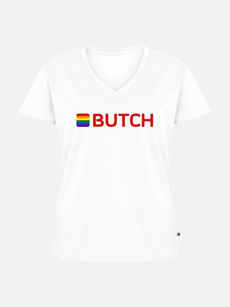 BUTCH - Frauen Premium Bio T-Shirt mit V-Ausschnitt - Weiß