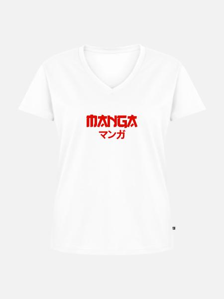 Manga Red - Frauen Premium Bio T-Shirt mit V-Ausschnitt - Weiß