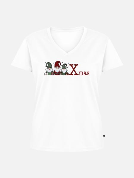 Wichtel Xmas - Frauen Premium Bio T-Shirt mit V-Ausschnitt - Weiß