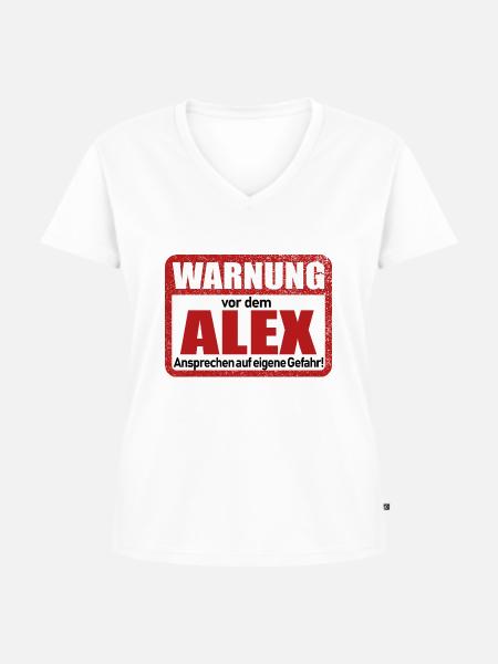 Name Lustiges Warnschild - Frauen Premium Bio T-Shirt mit V-Ausschnitt - Weiß