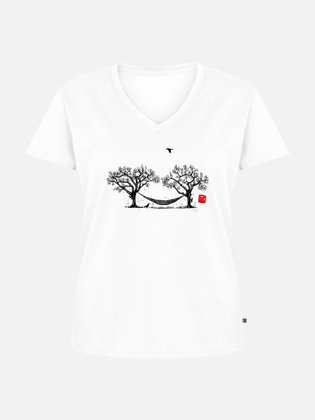 Urban Wildlife - Specht - Frauen Premium Bio T-Shirt mit V-Ausschnitt - Weiß