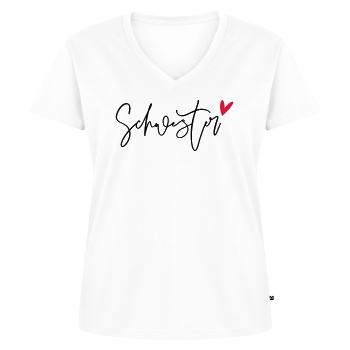 Schwesterherz - Frauen Premium Bio T-Shirt mit V-Ausschnitt - Weiß - Vorne - AI Model Female 172 dark (172cm)