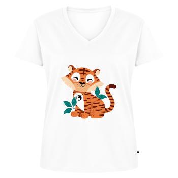 niedlicher Tiger - Frauen Premium Bio T-Shirt mit V-Ausschnitt - Weiß - Vorne - AI Model Female 172 dark (172cm)