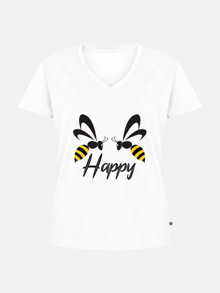 happy bees - Frauen Premium Bio T-Shirt mit V-Ausschnitt - Weiß