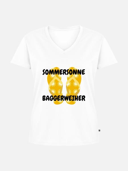 Baggerweiher - Frauen Premium Bio T-Shirt mit V-Ausschnitt - Weiß