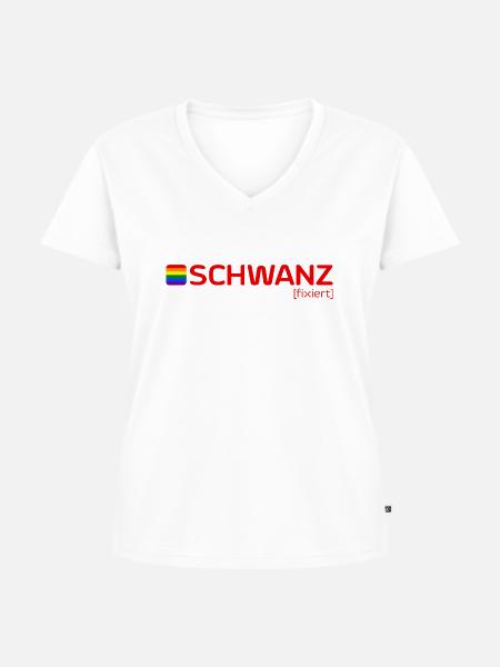 SCHWANZ [fixiert] - Frauen Premium Bio T-Shirt mit V-Ausschnitt - Weiß