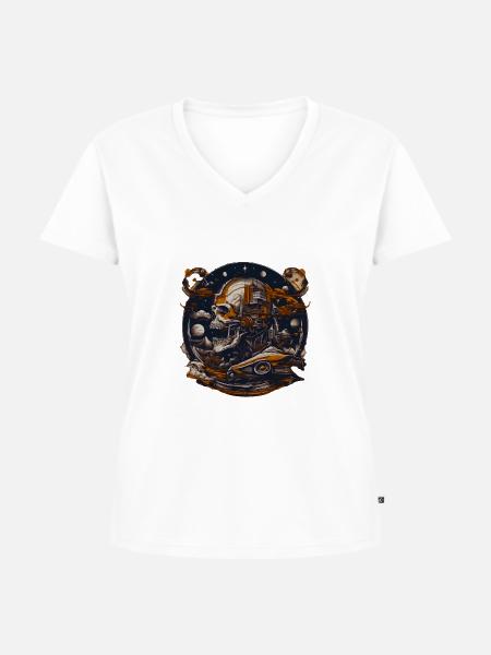 Totenschädel mit Planeten - Frauen Premium Bio T-Shirt mit V-Ausschnitt - Weiß