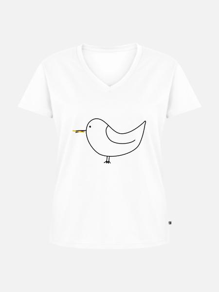 Weiße Möwe mit Pommes - Frauen Premium Bio T-Shirt mit V-Ausschnitt - Weiß