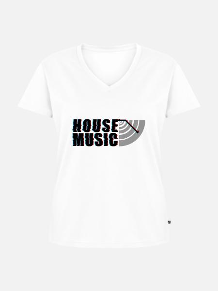 House Music Glitch Vinyl - Frauen Premium Bio T-Shirt mit V-Ausschnitt - Weiß
