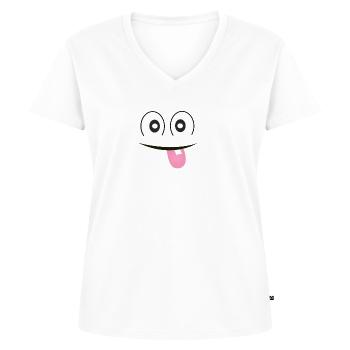FUN - Frauen Premium Bio T-Shirt mit V-Ausschnitt - Weiß - Vorne - AI Model Female 172 dark (172cm)