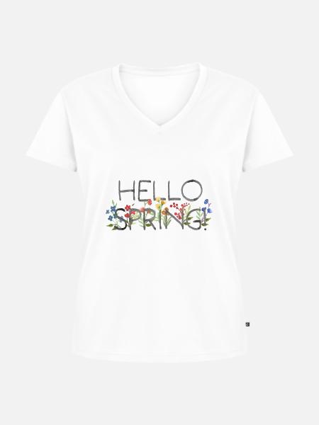 Hello Spring - Frauen Premium Bio T-Shirt mit V-Ausschnitt - Weiß