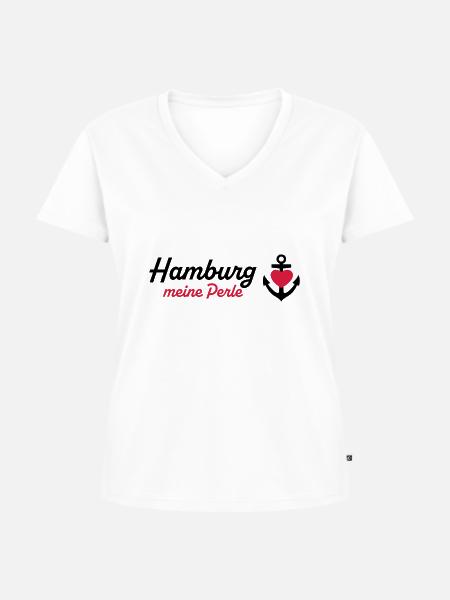 Hamburg Perle schwarz - Frauen Premium Bio T-Shirt mit V-Ausschnitt - Weiß