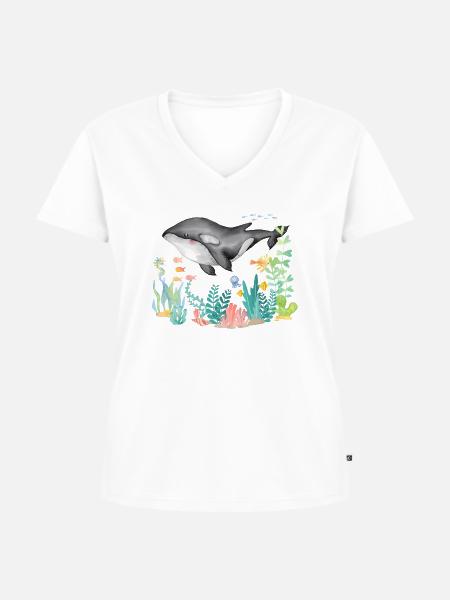 Orca Ozean Underwater - Frauen Premium Bio T-Shirt mit V-Ausschnitt - Weiß