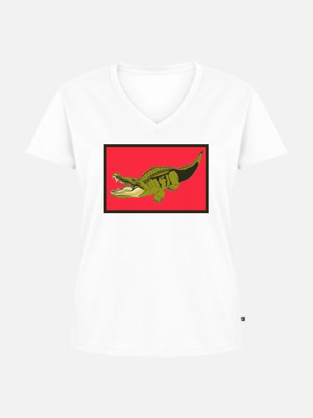Alligator - Frauen Premium Bio T-Shirt mit V-Ausschnitt - Weiß