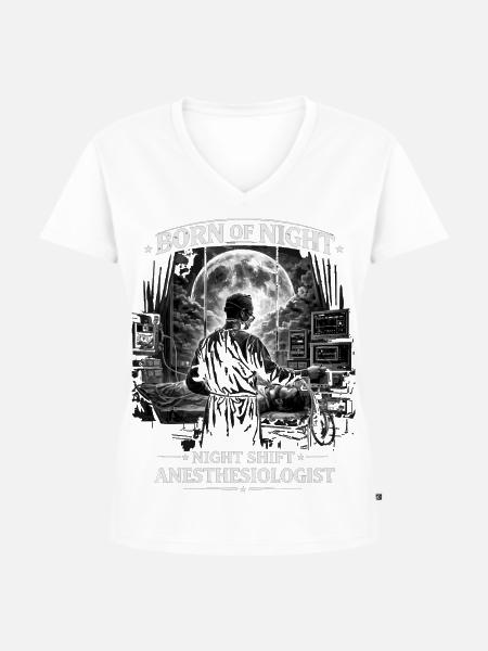 Born of Night: Nachtschicht-Anästhesist - Frauen Premium Bio T-Shirt mit V-Ausschnitt - Weiß