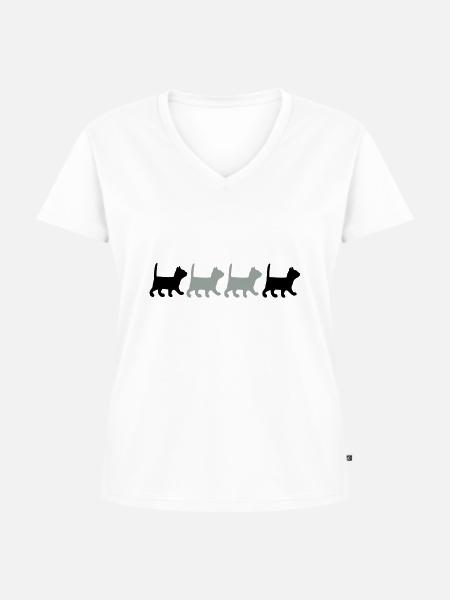 Kleine Katzen gehen - Frauen Premium Bio T-Shirt mit V-Ausschnitt - Weiß