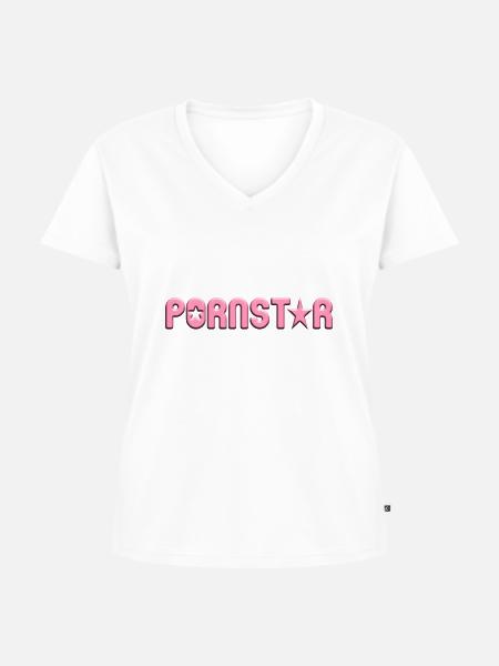 PORNOSTAR - Frauen Premium Bio T-Shirt mit V-Ausschnitt - Weiß