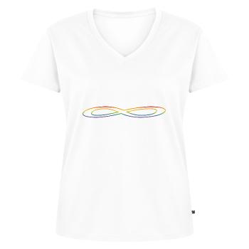 Regenbogen Unendlichkeit - Frauen Premium Bio T-Shirt mit V-Ausschnitt - Weiß - Vorne - AI Model Female 172 dark (172cm)