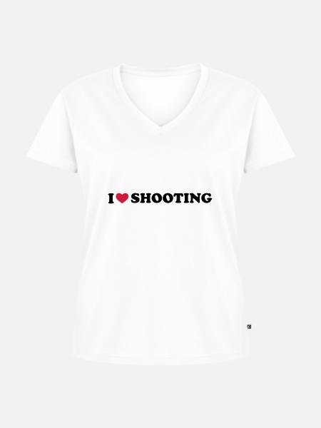 I Love Shooting - Frauen Premium Bio T-Shirt mit V-Ausschnitt - Weiß