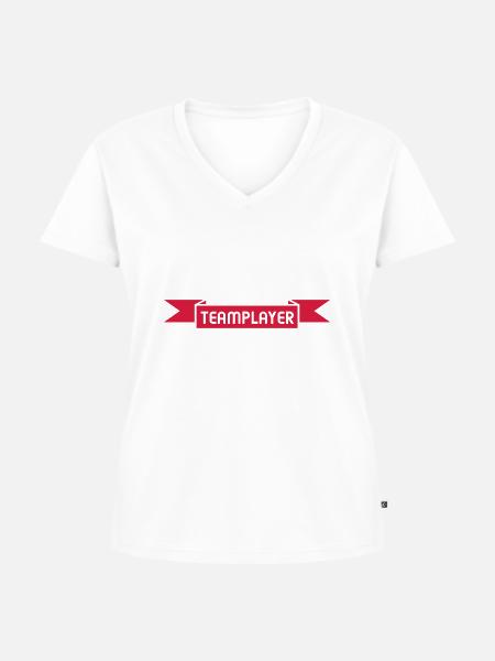 Teamplayer - Frauen Premium Bio T-Shirt mit V-Ausschnitt - Weiß