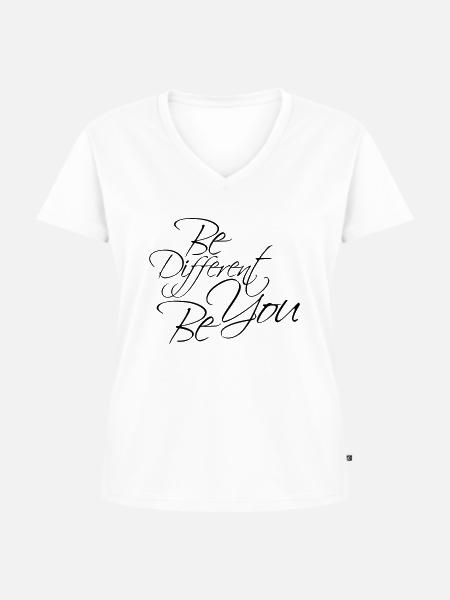 Be Different Be You Design - Frauen Premium Bio T-Shirt mit V-Ausschnitt - Weiß