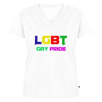 LGBT - Camiseta ecológica prémium para mujer con cuello de pico - blanco - delante - AI Model Female 172 dark (172cm)