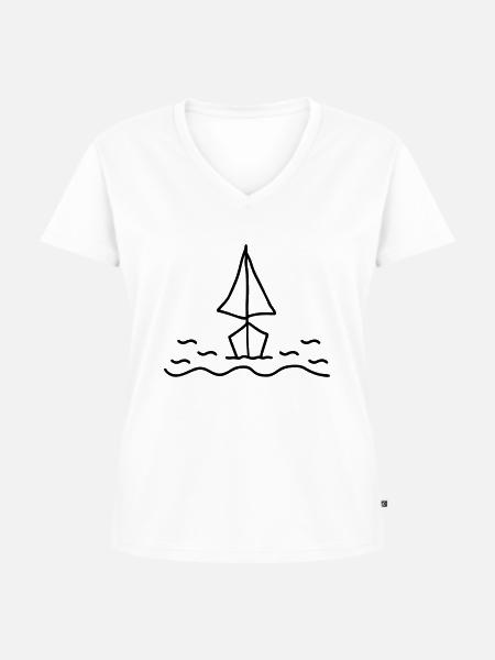 Segelboot im Wasser - Frauen Premium Bio T-Shirt mit V-Ausschnitt - Weiß