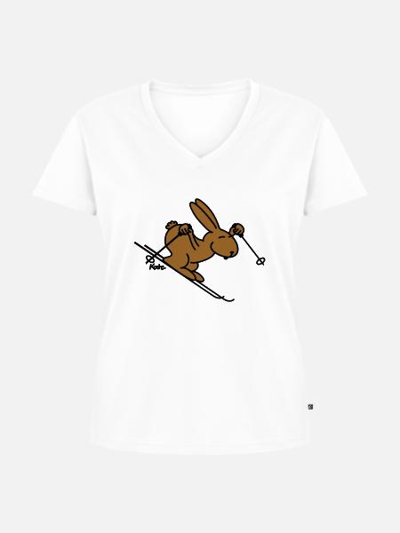 Skihase (farbig) - Frauen Premium Bio T-Shirt mit V-Ausschnitt - Weiß