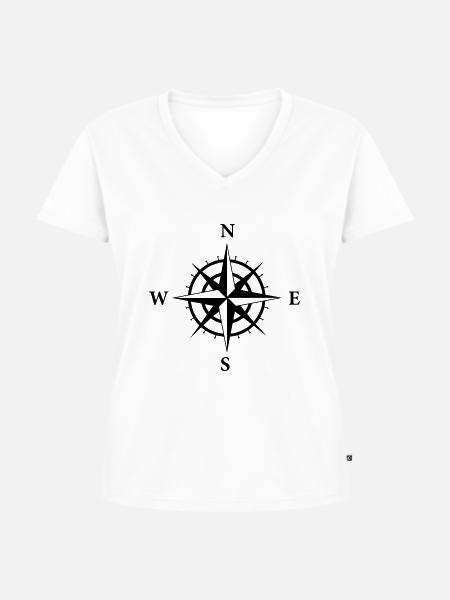 Kompass - Frauen Premium Bio T-Shirt mit V-Ausschnitt - Weiß