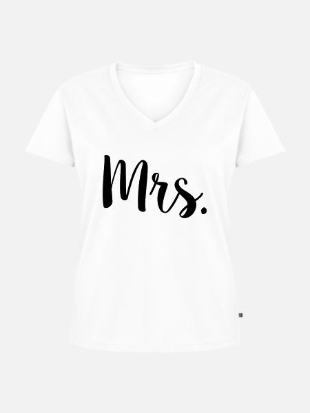 Mrs. - Frauen Premium Bio T-Shirt mit V-Ausschnitt - Weiß