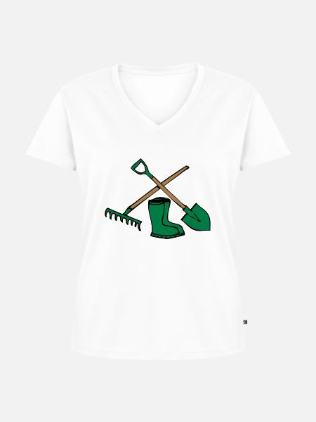 Garten schaufel harke gummistiefel - Frauen Premium Bio T-Shirt mit V-Ausschnitt - Weiß