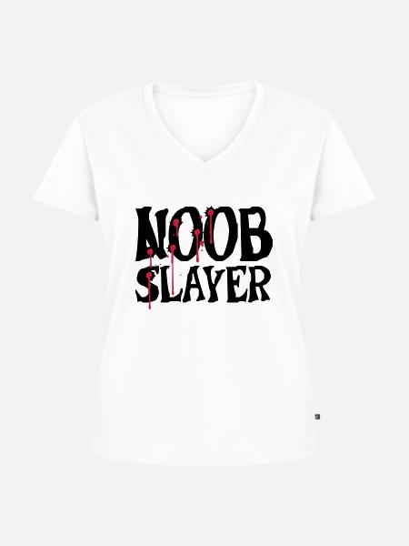 Noob Slayer Shooter - Frauen Premium Bio T-Shirt mit V-Ausschnitt - Weiß