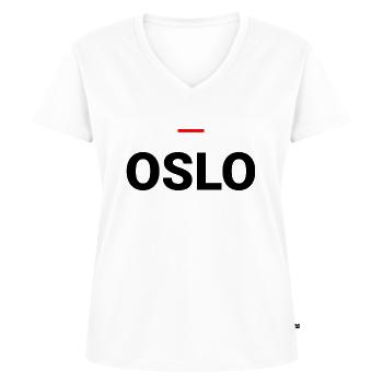 Oslo – Norwegische Typografie - Frauen Premium Bio T-Shirt mit V-Ausschnitt - Weiß - Vorne - AI Model Female 172 dark (172cm)