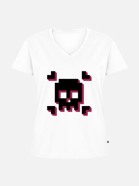 pxl_Skull - Frauen Premium Bio T-Shirt mit V-Ausschnitt - Weiß