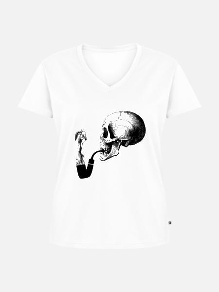Pipe smoking skull - Frauen Premium Bio T-Shirt mit V-Ausschnitt - Weiß