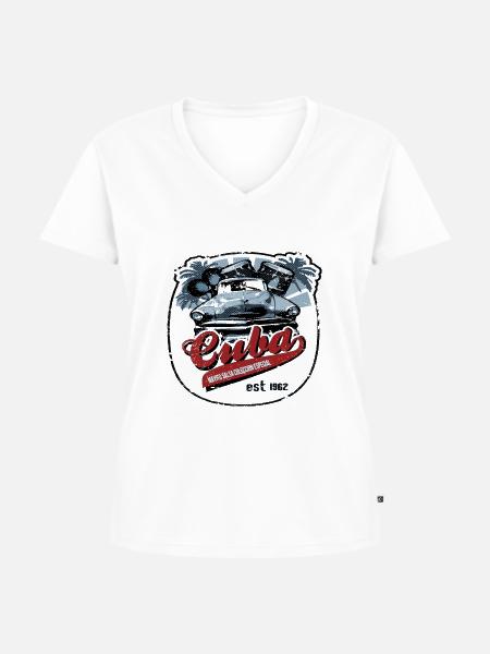 cubasoloblau - Frauen Premium Bio T-Shirt mit V-Ausschnitt - Weiß
