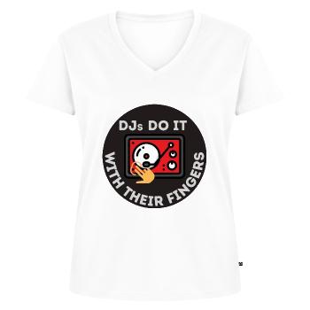 DJ Vingers STICKER - Vrouwen Premium Bio T-shirt met V-hals - wit - Voor - AI Model Female 172 dark (172cm)