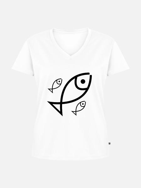 Fisch - Frauen Premium Bio T-Shirt mit V-Ausschnitt - Weiß