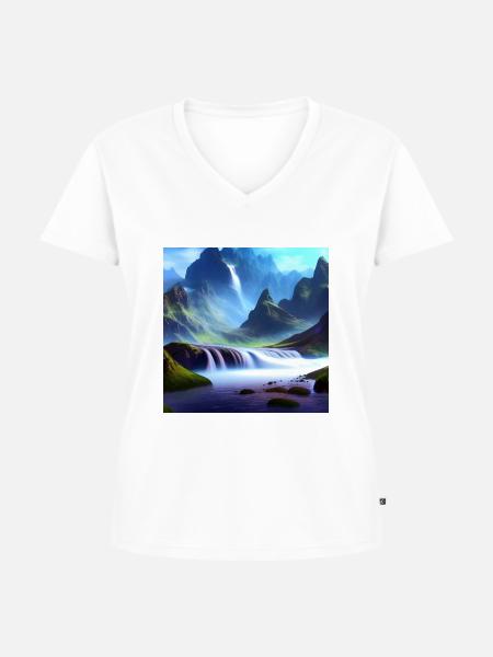 Wasserfall und Berge_01 - Frauen Premium Bio T-Shirt mit V-Ausschnitt - Weiß