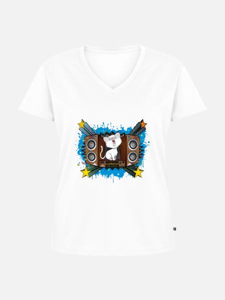 Singende Katze - Frauen Premium Bio T-Shirt mit V-Ausschnitt - Weiß